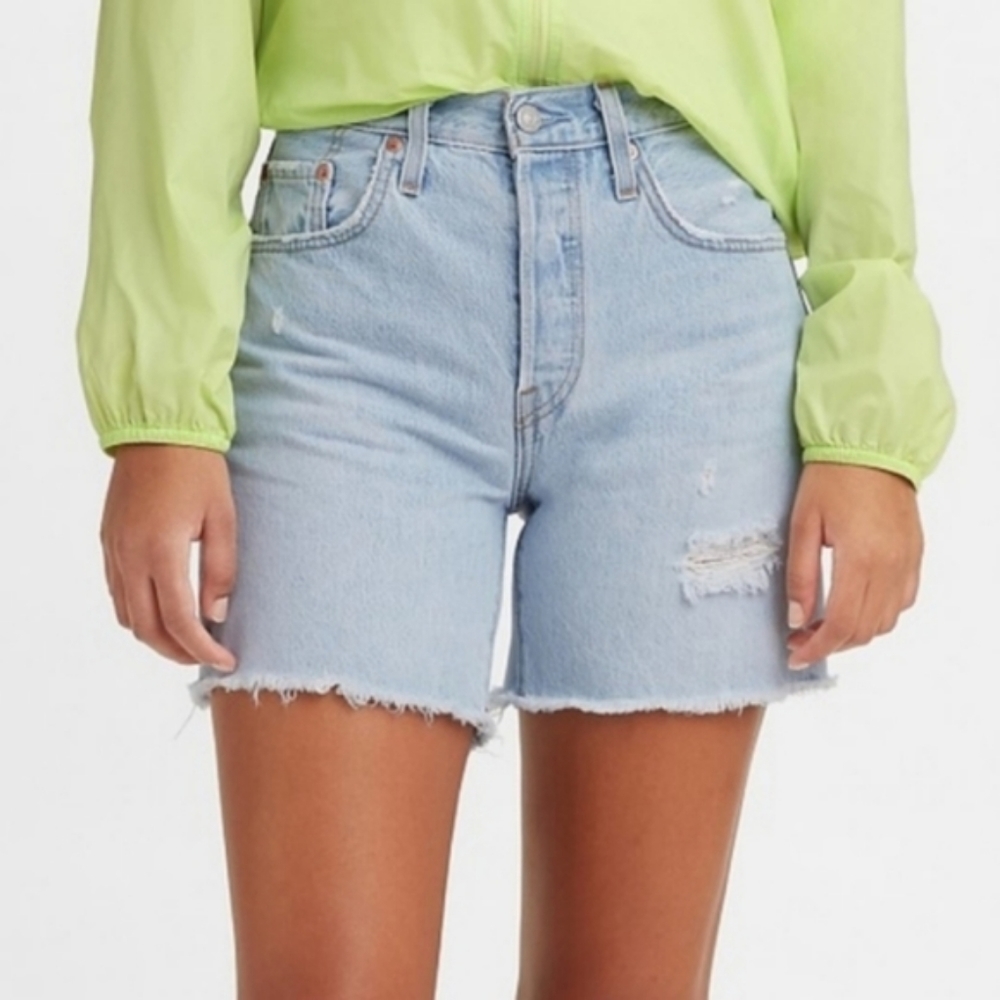 Levi's 501 Mid Thigh Bermuda Jean Denim Long Shorts Pants - Picture 2 of 15